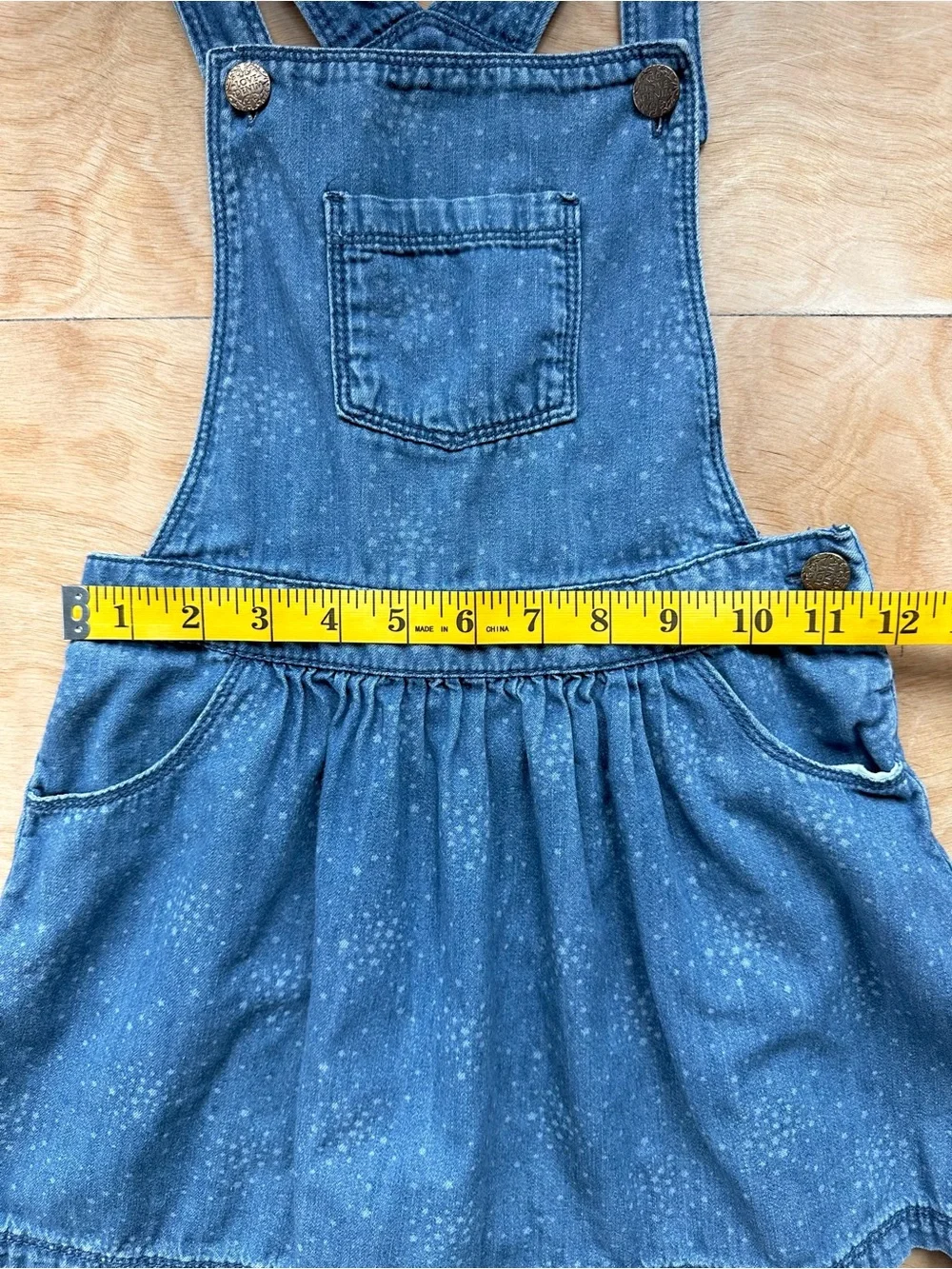 F&F Girls Denim Overall Dress 6X 6-7Y Speckled Wash Pinafore Jumper